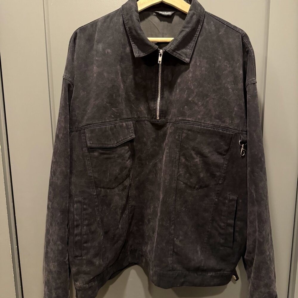 Nowhere. Acid Wash Work Jacket Black Half-Zip Cotton Oversized L